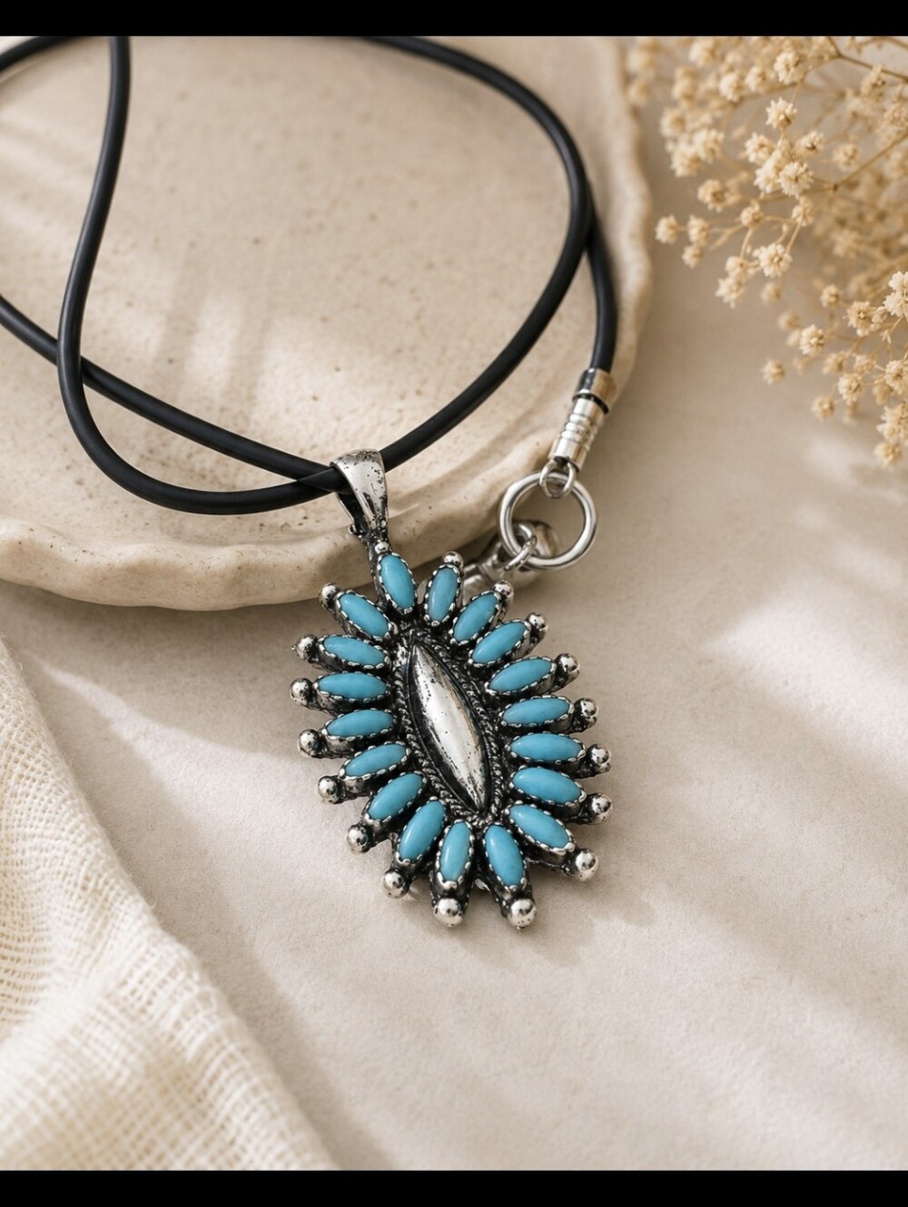 Silver and Turquoise Pendant Necklace